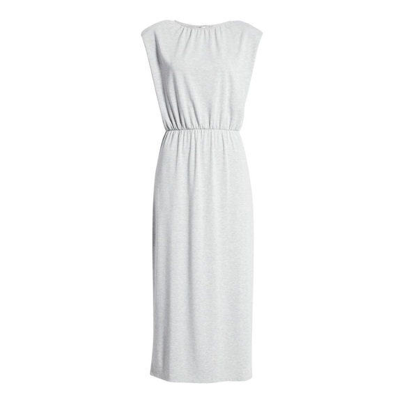 𝅺WAYF Padded Shoulder Midi Dress in light Heather gray - Picture 4 of 14